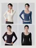 Top de manga longa para yoga feminino com decote U grande, sem bojo, zíper frontal, jaqueta esportiva para treinamento de Pilates e fitness