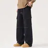 Jeans Nuevos de Trabajo para Hombre Shanggu Pantalones Largos de Pierna Ancha con Múltiples Bolsillos Pantalones de Trabajo Rectos Estilo Retro Americano