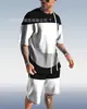 Aliexpress Europeo y Americano Tendencia Masculina Casual Estilo Playa Camiseta con Estampado 3D Texturizado Traje de Shorts Venta al por Mayor Personalización