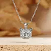 Collar de Diseño de Lujo Ligero de Nicho de Gama Alta con Colgante Microincrustado, Cadena de Clavícula Minimalista de Moda y Versátil con Moissanita en Forma de Gato