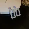 Pendientes Pequeños Rectangulares Fragantes de Diamante Nuevo Puerta Este Aguja de Plata 925 Pendientes Geométricos Elegantes de Corea del Sur Pendientes de Moda