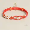 Pulseira de Corda Trançada com Nó Flor de Pessegueiro Tecida à Mão Produto Acabado Ajustável DIY Contas Douradas e Prateadas Estilo Chinês Corda Vermelha