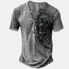 Roupas Masculinas Transfronteiriças Amazon 25 Camisas Henley de Manga Curta Europeias e Americanas Série Halloween Estampada Henley Casual com 7 Botões