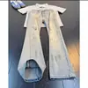 Jeans casual e estiloso para homens, com estampa splash ink e efeito desgastado, calças de verão estilo americano, frescas, relaxadas, de corte reto solto, levemente abertas na barra