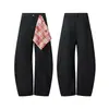 Jeans curvos estilo bandana a cuadros para hombre y mujer, pantalones anchos de retazos deconstruidos estilo americano de otoño, pantalones blancos de pierna recta ligeramente acampanados