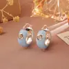 Fivela de Brinco Esmaltada com Gotejamento de Óleo Cor Morandi Alta Qualidade Simples Personalidade Versátil Brinco Vazado Brinco de Temperamento Fashion Acessórios