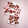 Pinza para el pelo con lazo de terciopelo rojo navideño, set de tocado con campana y borla de dibujos animados lindos de Papá Noel para niños