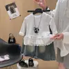 Camiseta interior de algodón con lunares para niña con ribete de encaje, elegante y versátil, adecuada para niños pequeños, manga larga para primavera y otoño