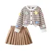 Conjunto de Falda Plisada Floral a Rayas para Niñas