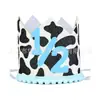 Chapéu de Pom-Pom com Estampa de Vaca Número 1/2 Coroa para Festa de Primeiro Aniversário Adereço para Foto de Bebê de Meio Ano