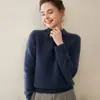 Camiseta de punto de cachemira de nuevo estilo Otoño e Invierno 2026 para mujer, de manga larga, cuello semi alto, holgada, estilo suave, suéter superior
