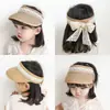 Sombrero de verano para niños, sombrero de paja con parte superior vacía, protector solar para niñas, sombrero con lazo de encaje, sombrero de moda al por mayor