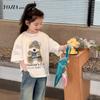 Camiseta de Algodão Manga Curta para Meninas Grandes Verão Top Estampado Coreano Camiseta Solta Estilo Ocidental Infantil para Meninas