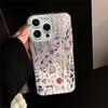 Capa de Celular Roxo Floral Popular Estilo Ins da Amazon para iPhone 15 Capa Protetora com Padrão de Penas e Furo Grande Apple 17Pro