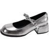 Sapatos Femininos de Bico Redondo Salto Grosso 2025 Novo Primavera & Outono Sapatos de Couro Pequenos Retrô Sapatilhas Moda Estilo Britânico Salto Alto Fivela