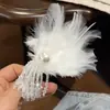 Pinza para el pelo con forma de pinza de pato, estilo antiguo, de alta gama, para flequillo lateral, con colgante de pluma de perla de hada supercristal