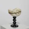 Ornamento de mármore estilo medieval com base alta para salas de estar de hotel e villa, copo de aromaterapia, castiçal de concha, decoração em pedra natural