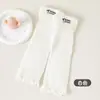 Meias Infantis para Primavera e Outono, Meias Longas com Babados de Renda para Meninas, Meias Versáteis de Comprimento Médio com Laço Bordado Estilo Coreano