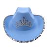 Sombrero de Mezclilla con Borde de Lentejuelas para Comercio Exterior Europeo y Americano, Sombrero Rosa para Actuaciones en Festivales, Fabricante de Sombrero de Fieltro Decorado con Corona y Pedrería