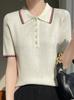 Sentido del Diseño Nicho Chic Contraste Solapa Polo Camisa Mujer Primavera Verano Estilo Occidental Reductor de Edad Moda Delgado Suéter Tendencia