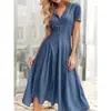 Ropa de mujer de comercio exterior, vestido vaquero casual de manga corta con cuello en V estilo europeo y americano para eBay