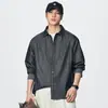 Camisa de Mezclilla Pesada Chaqueta para Hombre Estilo Primavera 2026 Camisa Rayada Color-Block Cuello Campana Chaqueta Camisa de Marca de Moda Venta al por Mayor