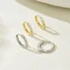 Brincos Argola Lisos com Diamantes Inteiros para Homens, Versátil, Simples, Luxo Leve, Brincos de Alta Qualidade para Mulheres, Joias Estilo Europeu e Americano Retrô Venda por Atacado