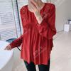 Liquidação: Alteração de Preço para Pedidos Feitos nos Últimos 40 Dias Blusa Top Solta Bordada Vazada em Crepe de Viscose Artesanal Francesa