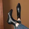Botas hechas a mano ~ tacón cuadrado de 5 cm, punta cuadrada, botas elásticas ajustadas para mujer, otoño e invierno 2026, botines de tacón de cuña con cremallera trasera