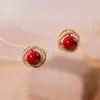 Pendientes de Perla con Zirconia de Goteo Rojo de Angola, Pendientes de Estilo Retro Francés, Pendientes Exquisitos de Gama Alta de Nicho para Mujeres