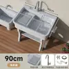 Fregadero de lavandería de piedra de cuarzo con tabla de lavar para uso interior y exterior, adecuado para patios de villas en planta baja y lavaderos de áticos, fregadero y lavabo integrados