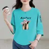 Camiseta de manga tres cuartos y manga corta de moda para comercio exterior transfronterizo, corte holgado para uso materno, top de camiseta casual estampado para mediana edad y personas mayores