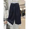 Jeans de Pierna Ancha Acortados con Retazos de Encaje Estilo Retro Coreano para Mujer 2026 Verano Elegantes Elásticos de Cintura Alta Pantalones de Pierna Recta