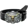 Nuevo Cinturón de Cuero para Hombre Estilo Vaquero Occidental Retro con Hebilla de Placa Repujada Hebilla de Aleación Cabeza de Toro Cinturón de Cintura