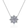 Colar de Prata Esterlina S925 com Moissanita de 1 Quilate, Acabamento Fino, Cadeia para Clavícula Flor de Girassol de Oito Pétalas Floco de Neve