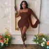Vestido de mujer de estilo europeo y americano, corte ajustado, color liso, diseño plisado, falda ajustada al cuerpo, escote de hombros descubiertos a la moda y vestido asimétrico