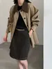 Saia Midi Reta com Barra Enrolada Estilo Coreano Lu Xi para Mulheres 26 Outono Versátil para o Trabalho com Cinto Saia Midi em Linha A 10069