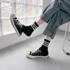 Meias Finas Youjiaxiu Primavera e Verão para Mulheres Estilo Coreano Ins Tendência Meias Listradas com Três Listras Meia-Calça Versáteis Meias de Algodão para Mulheres