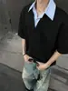 Camiseta de Hombro Deconstruido con Cremallera para Hombre Verano Diseñador talla grande Media Manga Gama Alta Nicho Americano Pesado Manga Corta