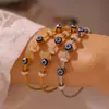 Pulseira Europeia e Americana Transfronteiriça Olho do Diabo Gota de Óleo Retrô Luz de Luxo Aço Titânio Cravejado de Diamantes Banhado a Ouro Verdadeiro 18k