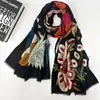 Cachecol de Gola Quente de Venda Cruzada Quatro Estações Algodão e Linho Macio Versátil Estampa Floral Xale Dupla Face Cachecol de Gola Feminino