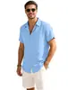 Cardigan masculino Amazon transfronteiriço europeu e americano secagem rápida manga curta respirável havaiano cor sólida gola virada casual camisa de negócios