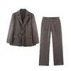 Venta al por mayor de ropa de mujer transfronteriza: Conjunto de Blazer de Silueta Holgada con Diseño de Rayas Verticales + Pantalones Casuales de Pierna Recta