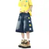 Pantalones Cortos de Mezclilla con Bordado de Estrella Retro Americano para Hombres y Mujeres Verano Tendencia Marca Holgados Versátiles Casuales Pantalones Cortos de Pierna Ancha