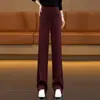 Calça de lã acetinada de perna larga para mulheres, espessa e quente para outono e inverno, estilo de perna reta, nova coleção 2025, cintura alta, corte solto, com caimento fluido, calça casual