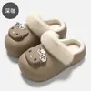 Chinelos de algodão impermeáveis em EVA do Gato KT de desenho animado, chinelos quentes de inverno forrados com fleece para casa femininos, antiderrapantes, com sola grossa