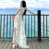 Vestido Floral Francés para Mujer, Top de Tubo de Celebridad de Alta Gama, Falda Irregular de Hada, Estilo Vacacional Sexy sin Espalda Falda Larga