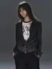 Sudadera tipo cárdigan con rayas negras y grises, costuras con ojales, cuello alto, estilo punk, puños y dobladillo acanalados, chaqueta ligera para hombres y mujeres