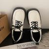 Sapatos de couro pequenos de dedo grande estilo britânico retrô primavera e outono para mulheres 2023 Novos sapatos pretos com cadarço e sola grossa