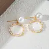 Aretes de aro de perlas estilo ins coreano para mujer, color dorado con colgantes de diamante cuadrado, venta al por mayor de exportación y dropshipping, elegantes y soñadores
